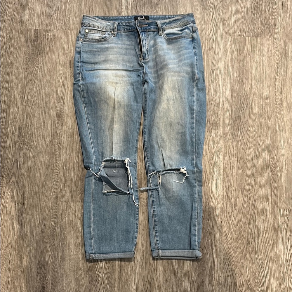Earl Distressed Blue Cropped Ripped Women's Jeans